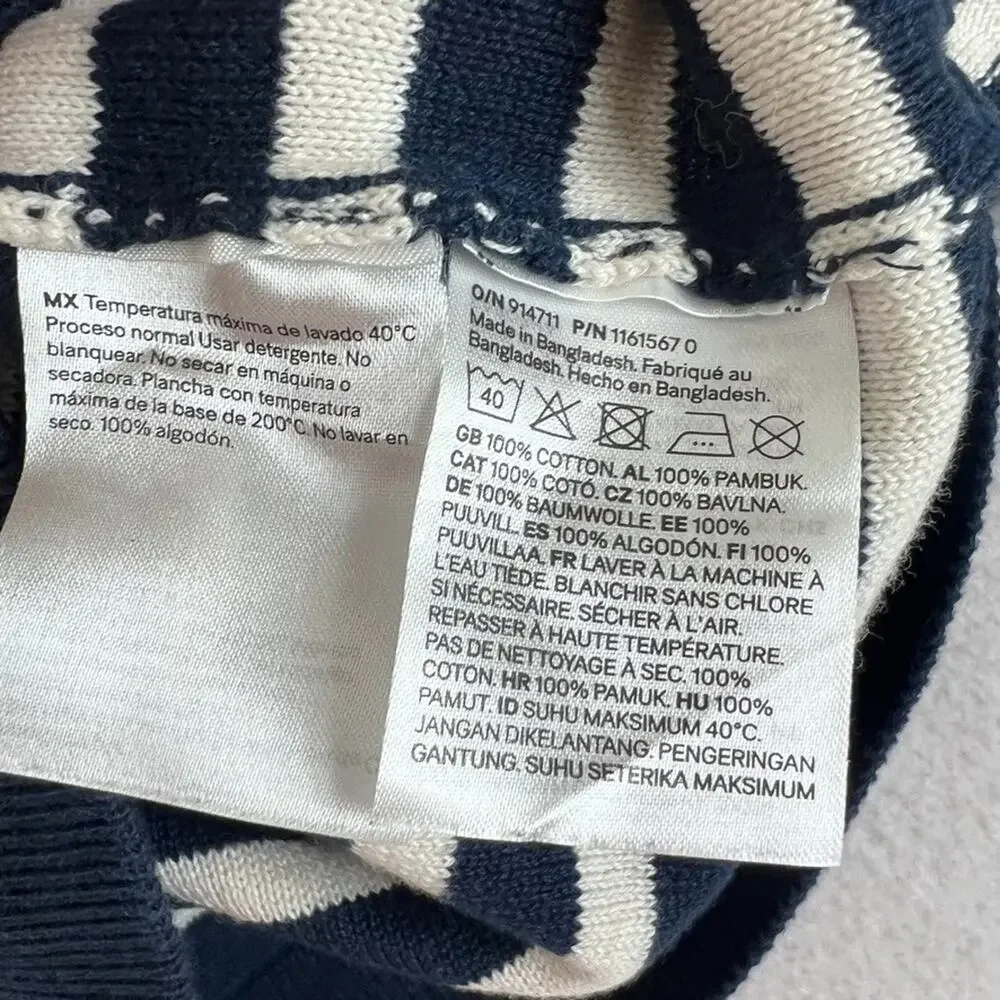 H&M Sweater Kids 3/4T Striped Navy Blue & White 100% Cotton Crewneck Knit